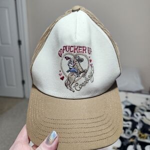 American Eagle Outfitters Tan and Cream Trucker Hat